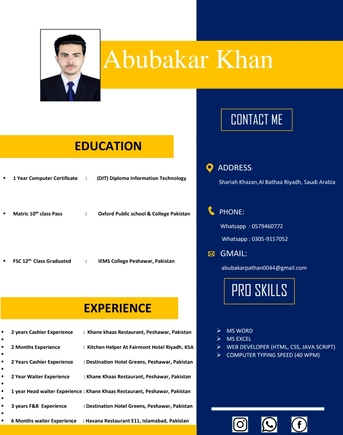 Riyadh, Job Seekers, Cashier, Data Entry, Waiter, Kitchen Helper