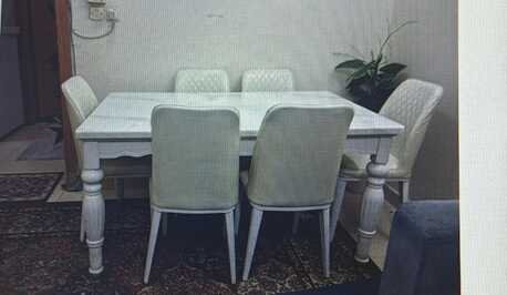 Hara, Household Items, SAR 1700,  Dinning Table Marble With Six Chairs / Sofa L-shape Light Navy Blue