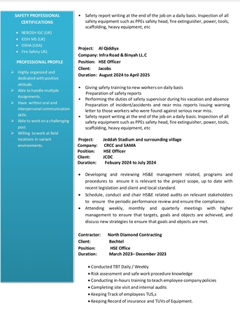 Riyadh, Job Seekers, Looking For Safety Officer Position