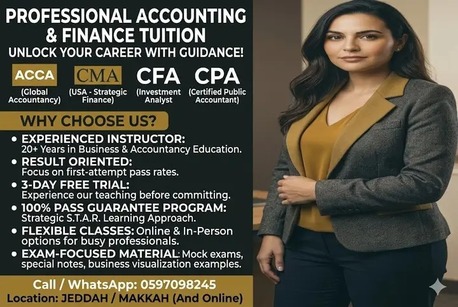Al Aziziyah, Lessons Offered, Teaching Classes Available For CMA, ACCA And MBA:100% Exam Pass Guarantee