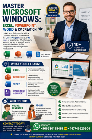 Riyadh, Lessons Offered, Master Microsoft Office & Build A Winning CV With A UK IT Expert