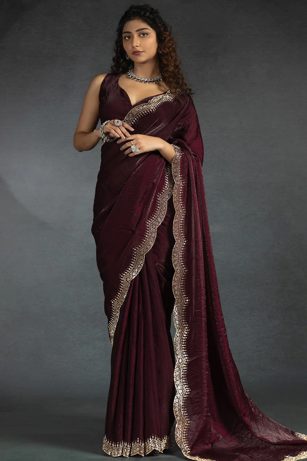 New York, Clothing & Accessories, USD 124,  Buy Designer Maroon Silk Saree Online &ndash; Luxury Wedding & Party Wear Saree For Women