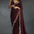 USD 124,  Buy Designer Maroon Silk Saree Online &ndash; Luxury Wedding & Party Wear Saree For Women