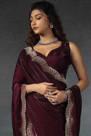 New York, Clothing & Accessories, USD 124,  Buy Designer Maroon Silk Saree Online &ndash; Luxury Wedding & Party Wear Saree For Women