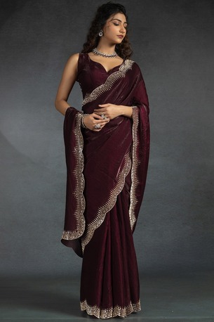 New York, Clothing & Accessories, USD 124,  Buy Designer Maroon Silk Saree Online &ndash; Luxury Wedding & Party Wear Saree For Women