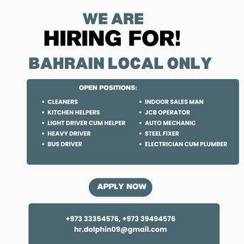 Jidhafs, Jobs, HIRING FOR BAHRAIN LOCALLY NEED