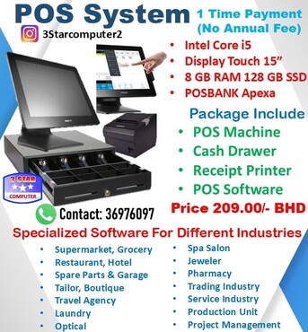 Manama, Computers, BHD 209,  POS I5 Touch System With Software, Cash Drawer,Receipt Printer 1 Time Payment,Use Lifetime