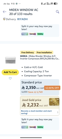 Riyadh, Air Conditioners, SAR 115001750,  Midea 1.5 And 2 Ton Window ACs