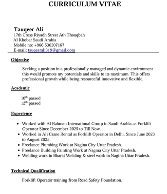 Al Nahda, Job Seekers, Forklift Operator _Manlift  Operator