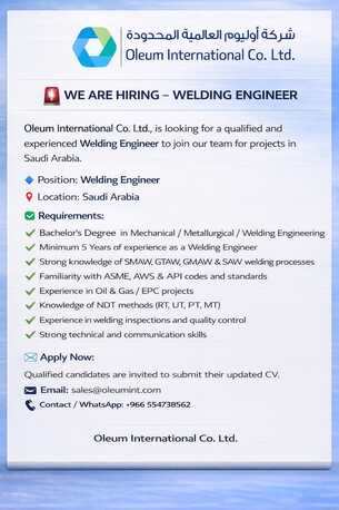Riyadh, Jobs, WE ARE HIRING : WELDING ENGINEER