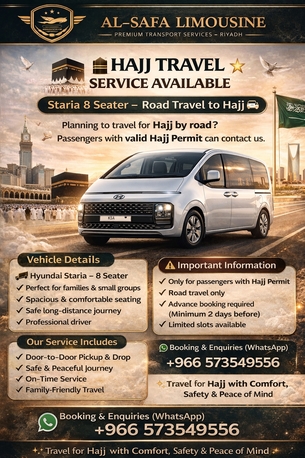 Riyadh, Travel, &ldquo;Your Family Hajj Journey Starts With Comfort &ndash; Book Staria 8 Seater Today&rdquo;