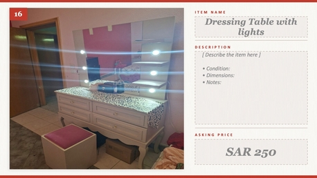 Al Rawabi, Furniture, SAR 250,  Designer Dressing Table With Lights For Sale