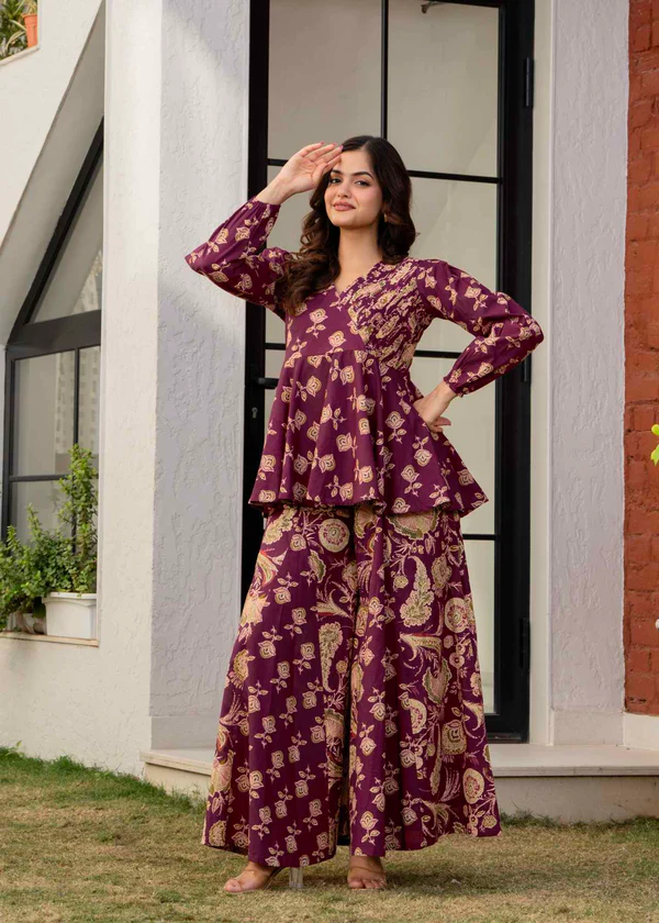 Jaipur, Clothing & Accessories, INR 1980,  Draksha Wine Printed Premium Cotton Co-ord Set