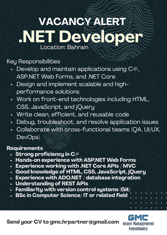 Manama, Jobs, .NET Developer