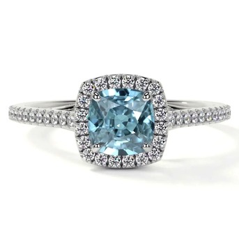 New York, Jewelry, USD 2453,  Square Cushion Natural Aquamarine Rings With Round Diamonds 0.91 Cttw