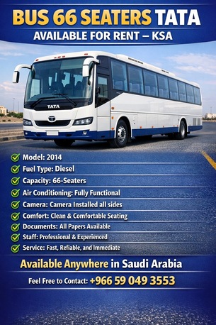 Riyadh, Passenger Transport, BUS 66 SEATERS AVAILABLE FOR RENT &ndash; SAUDIA - (KSA)
