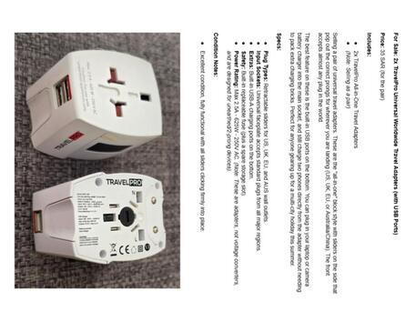 Hofuf, Electronics, SAR 35,  2x TravelPro Universal Worldwide Travel Adapters (with USB Ports)