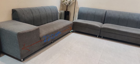 Al Malaz, Furniture, SAR 350,  L-Shaped Corner Sofa &ndash; Grey Fabric, 320&times;220cm &ndash; Good Condition