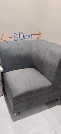 Al Malaz, Furniture, SAR 350,  L-Shaped Corner Sofa &ndash; Grey Fabric, 320&times;220cm &ndash; Good Condition