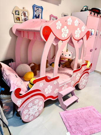 Riyadh, Furniture, SAR 2150,  Princess Cart Girl / Kid Bed Set Pink - SAR 2,150