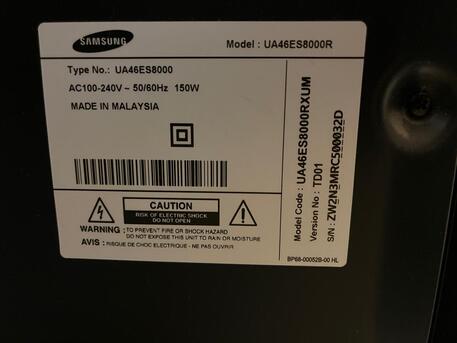Riyadh, Electronics, SAR 500,  Samsung 46" TV Series 8 - UA46ES8000