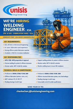 Riyadh, Jobs, Welding Engineer (Oil & Gas &ndash; Fabrication Yard) - KSA