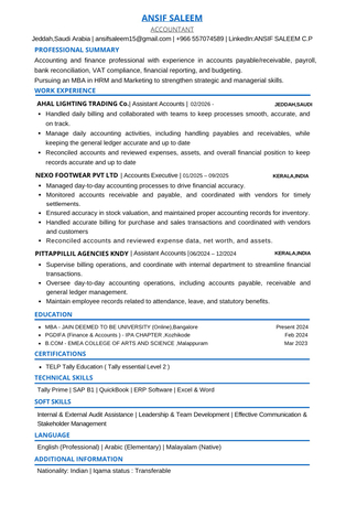 Jeddah, Job Seekers, Junior Accountant | Accounts Executive &ndash; Available For Immediate Joining