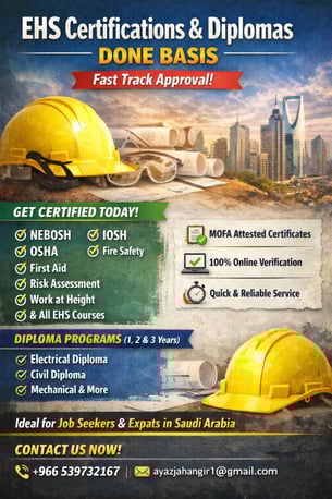 Riyadh, Career Counseling, EHS Certificates & Diploma In Any Filed Available On Discount Rate !!!
