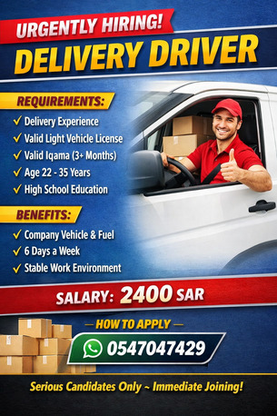 Riyadh, Jobs, ???? Urgently Hiring: Delivery Driver ????