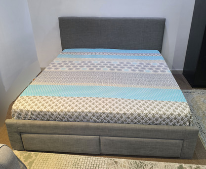 Jeddah, Furniture, SAR 1200,  Home Centre Fabric Double Bed With Mattress!  Sr.1200!  Big Storage Drawers!