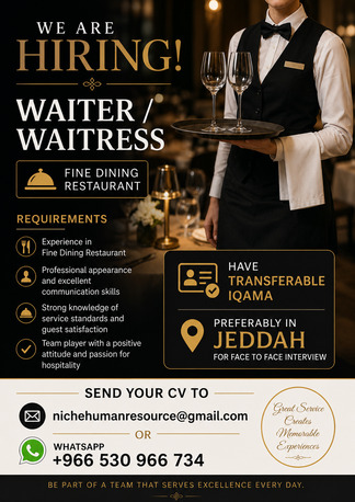 Jeddah, Jobs, Waiter/Waitress