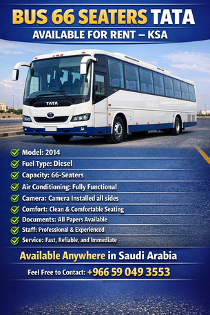 Riyadh, Passenger Transport, BUS 66 SEATERS AVAILABLE FOR RENT &ndash; SAUDIA - (KSA)