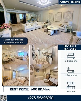 Amwaj Islands, Apartments, Flats, Houses & Villas, BHD 600/month,  Furnished,  3 BR,  170 Sq. Meter,  Luxury Style 3 BR FF Apartment For RENT