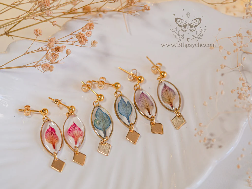 Faisalabad, Jewelry, PKR 10003000,  Handmade Custom Resin Earrings - Real Dried Flowers, Glitter Or Ocean Wave | Personalized
