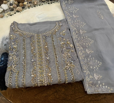 Thuqbah, Clothing & Accessories, SAR 250,  UnStitch 3Pc Chiffon HeavyWorked