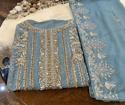 Thuqbah, Clothing & Accessories, SAR 250,  UnStitch 3Pc Chiffon HeavyWorked