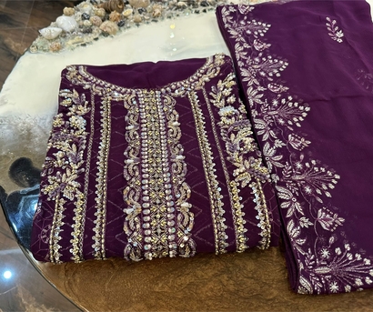 Thuqbah, Clothing & Accessories, SAR 250,  UnStitch 3Pc Chiffon HeavyWorked