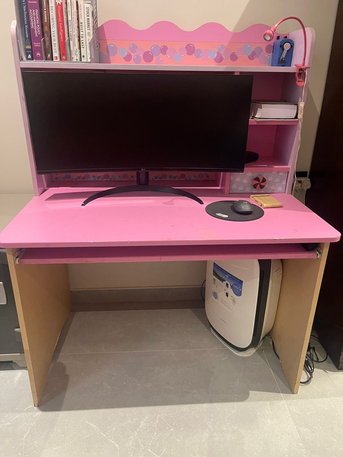Al Malaz, Furniture, SAR 200,  Pink Study Desk With Racks &ndash; Excellent Condition