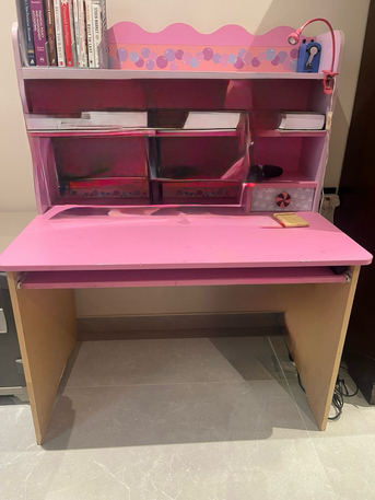Al Malaz, Furniture, SAR 200,  Pink Study Desk With Racks &ndash; Excellent Condition