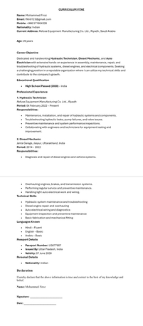 Abha, Job Seekers, Hydraulic Mechanic