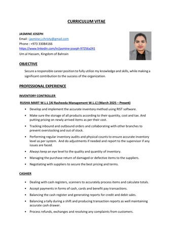 Manama, Job Seekers, Experienced Inventory & Document Controller / Quality Specialist / Cashier / TSE