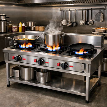 Faridabad, Heavy Equipment, Commercial Diesel Burner Range | Three Burner Heavy Duty Cooking Range &ndash; RM Kitchen Equipm