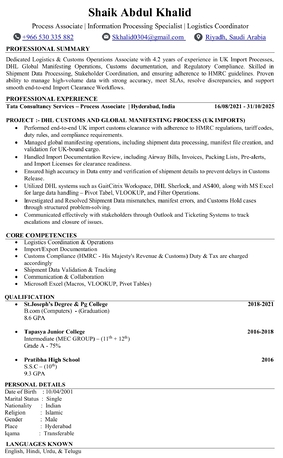 Jubail, Job Seekers, Customs Clearance & Logistics Operations / Data Management System / Operations Coordinator
