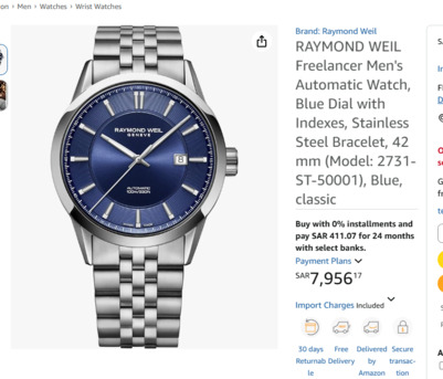 Riyadh, Watches, SAR 6500,  Raymond Weil Automatic Watches