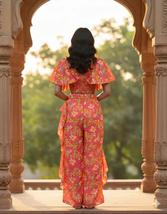 New Delhi, Clothing & Accessories, INR 1299,  Shop Trendy Women&rsquo;s Floral Printed Ruffle Co-Ord Set