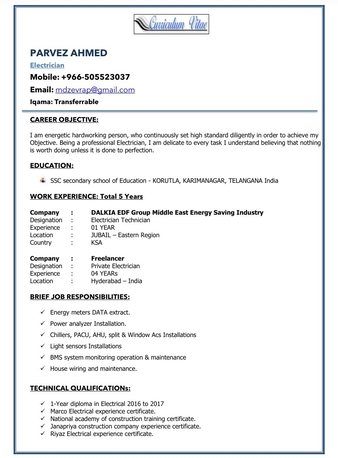 Olaya, Job Seekers, Electricain Maintenance Technician