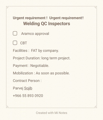 Jubail, Jobs, Welding QC Inspectors