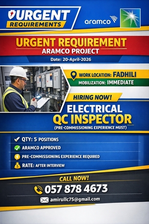 Jubail, Jobs, Electrical QC Inspector (Pre-Commissioning Experience Mandatory