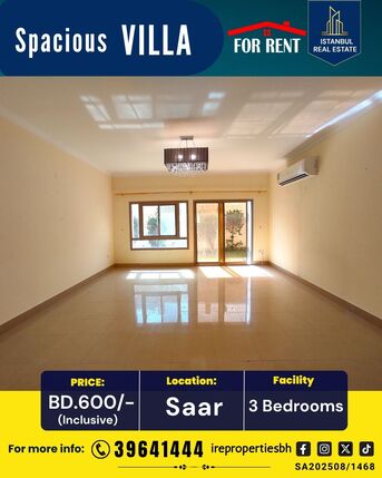 Saar, Villas, BHD 600,  250 Sq. Meter,  3 BHK Garden Villa For Rent In Saar-Markh Area BD 600/- Inclusive