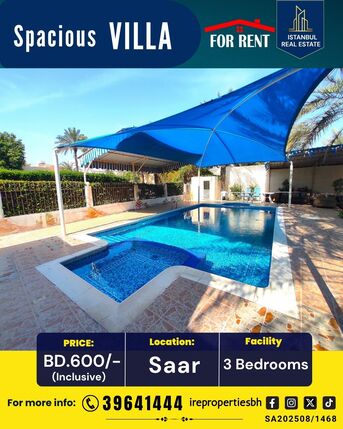 Saar, Villas, BHD 600,  250 Sq. Meter,  3 BHK Garden Villa For Rent In Saar-Markh Area BD 600/- Inclusive